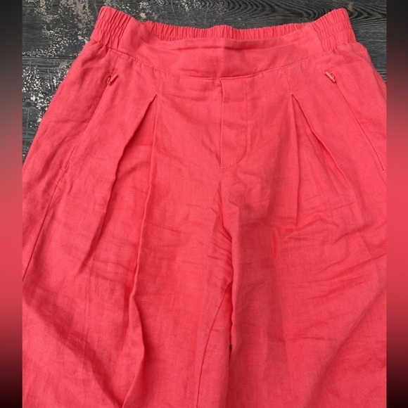 Athleta Playa Linen Wide Leg Crop Pants Passionfruit Coral Zip Pocket Womens 6 - Picture 3 of 8